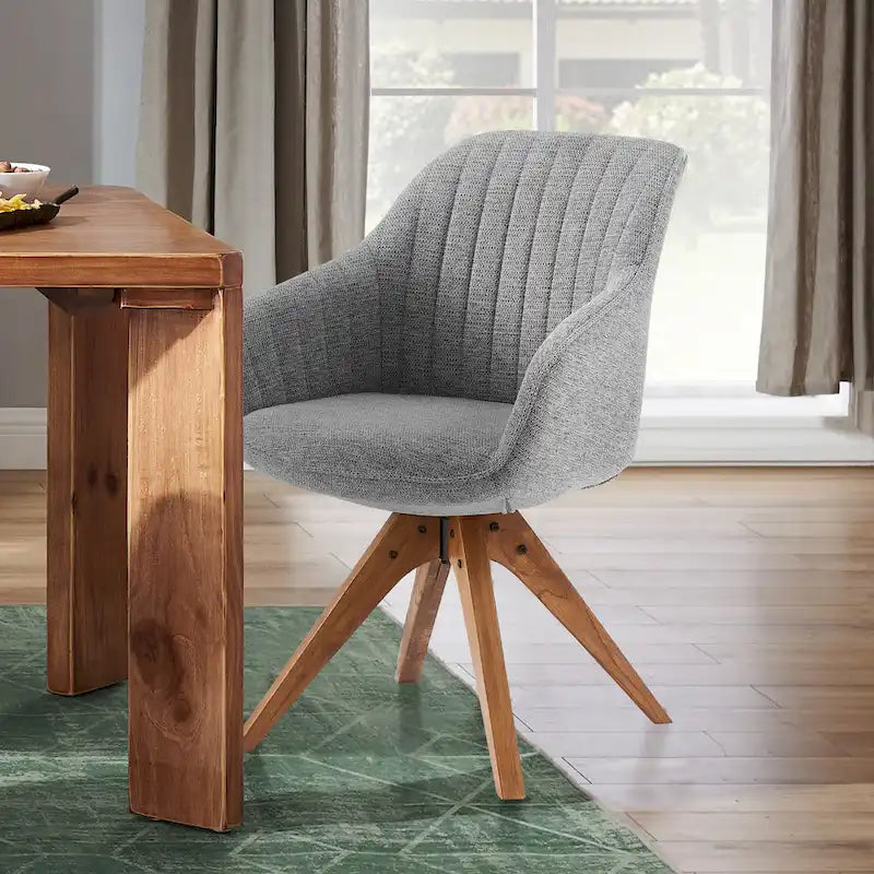Set of 2 Mid-century Swivel Dining Chairs with Wood Legs