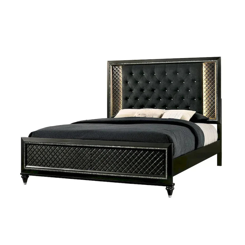 Glam Grey Fabric Tufted LED Bed