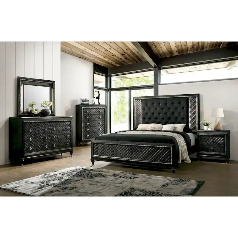 Glam Grey Fabric Tufted LED Bed