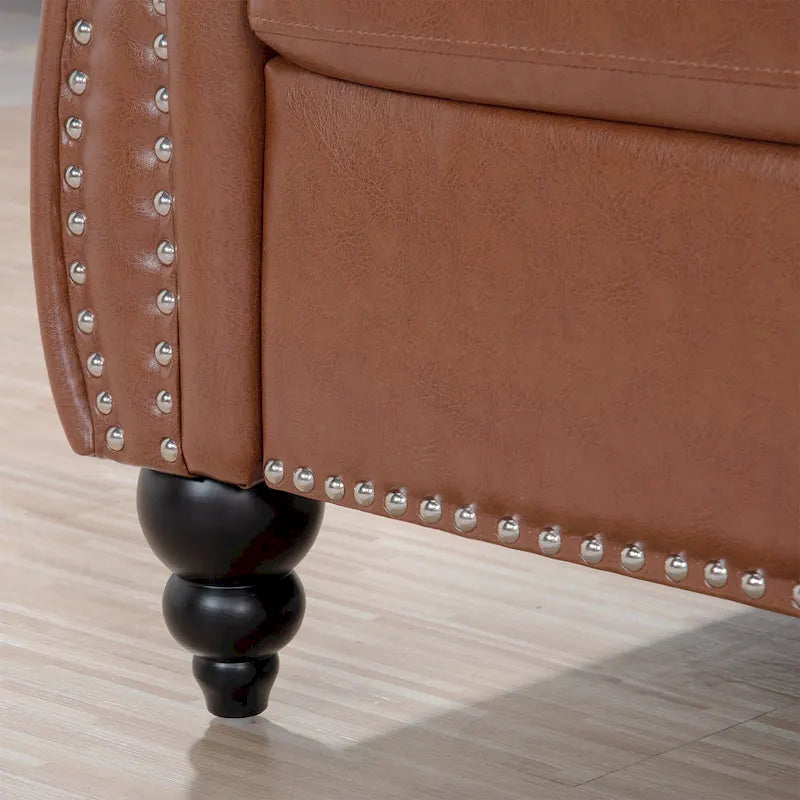 Rolled Arm Faux Leather Sofa with Removable Cushions