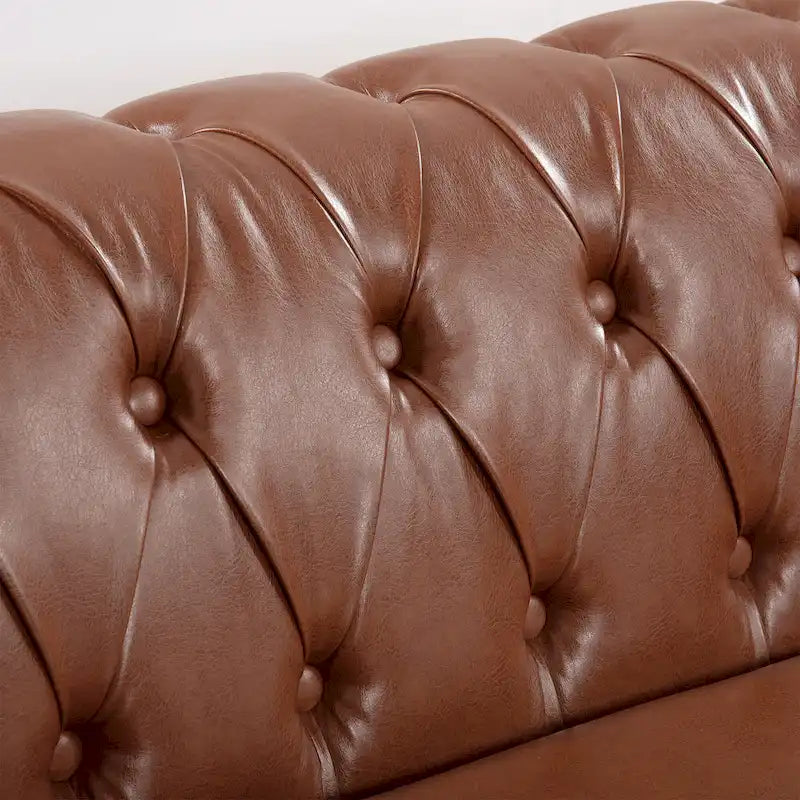 Rolled Arm Faux Leather Sofa with Removable Cushions