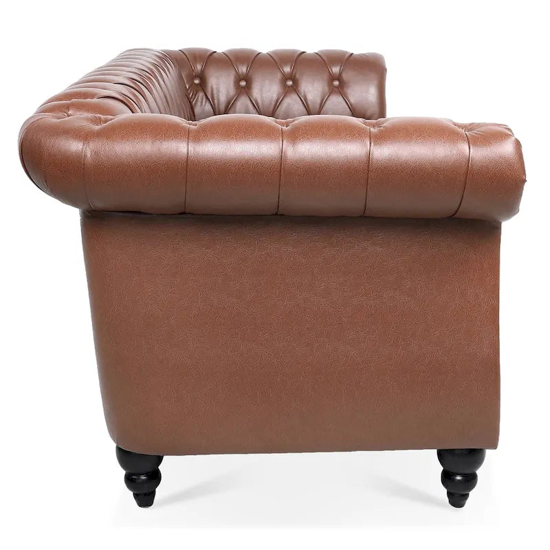 Rolled Arm Faux Leather Sofa with Removable Cushions