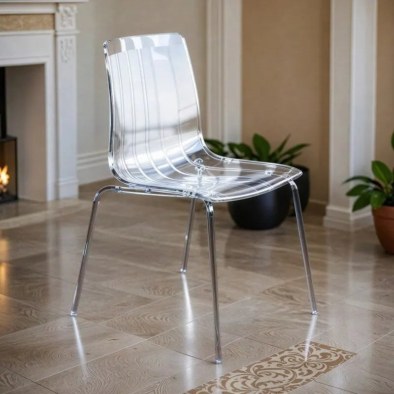 Acrylic Plastic Dining Chair Chrome Metal Legs Modern Transparent Accent Side Chair for Dining Room & Kitchen