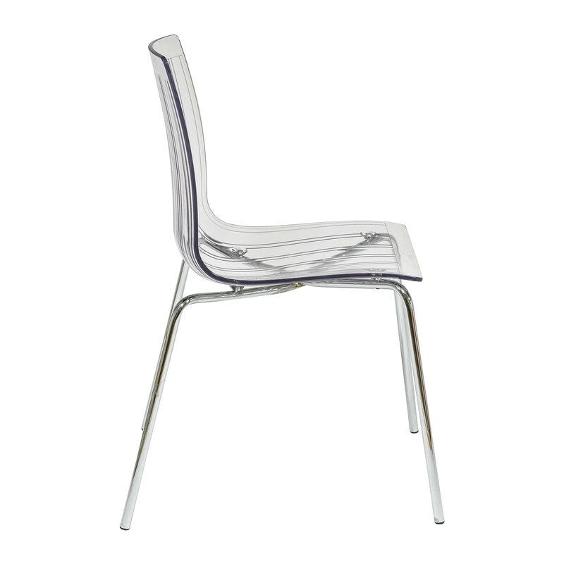 Acrylic Plastic Dining Chair Chrome Metal Legs Modern Transparent Accent Side Chair for Dining Room & Kitchen