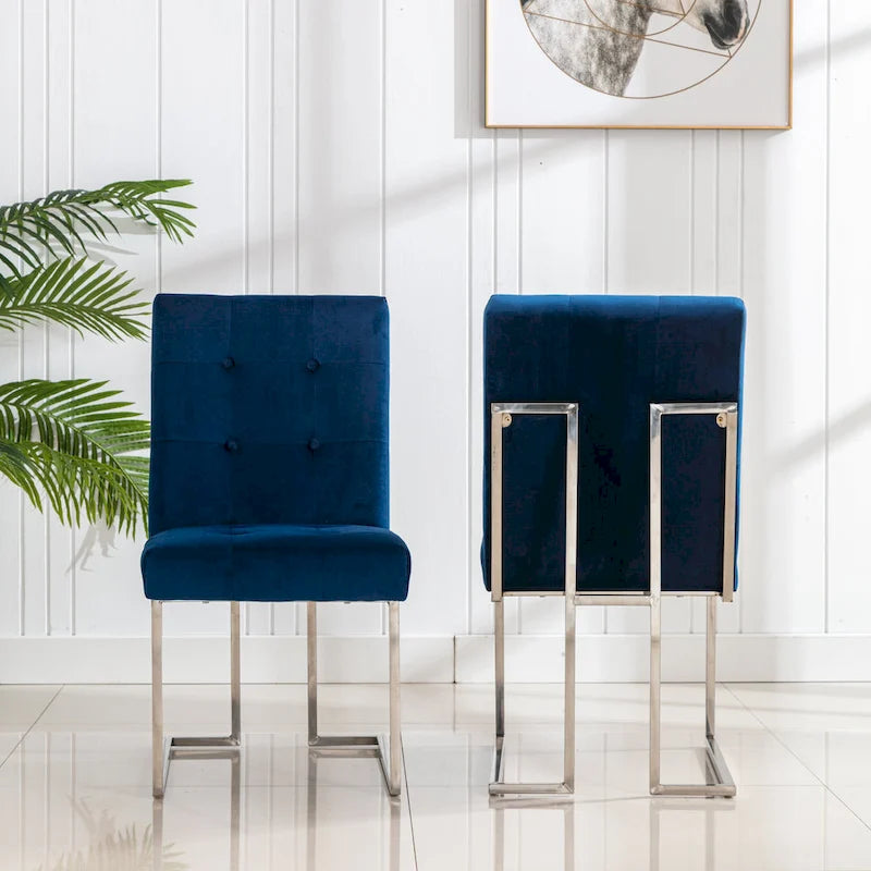 Velvet Upholstered Dining Side Chairs Set of 2, Navy Blue