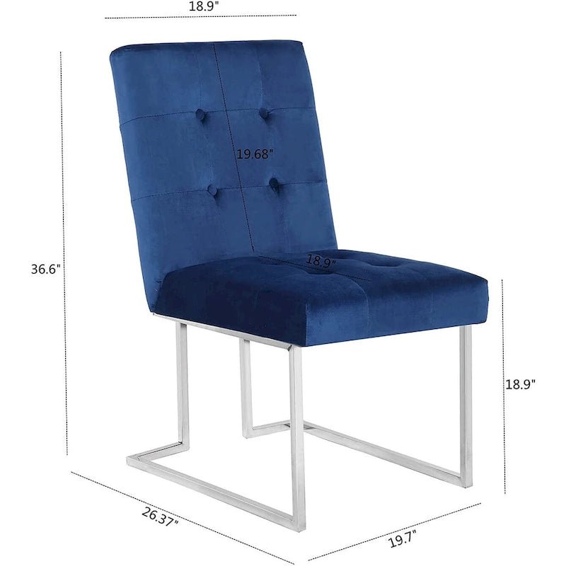 Velvet Upholstered Dining Side Chairs Set of 2, Navy Blue
