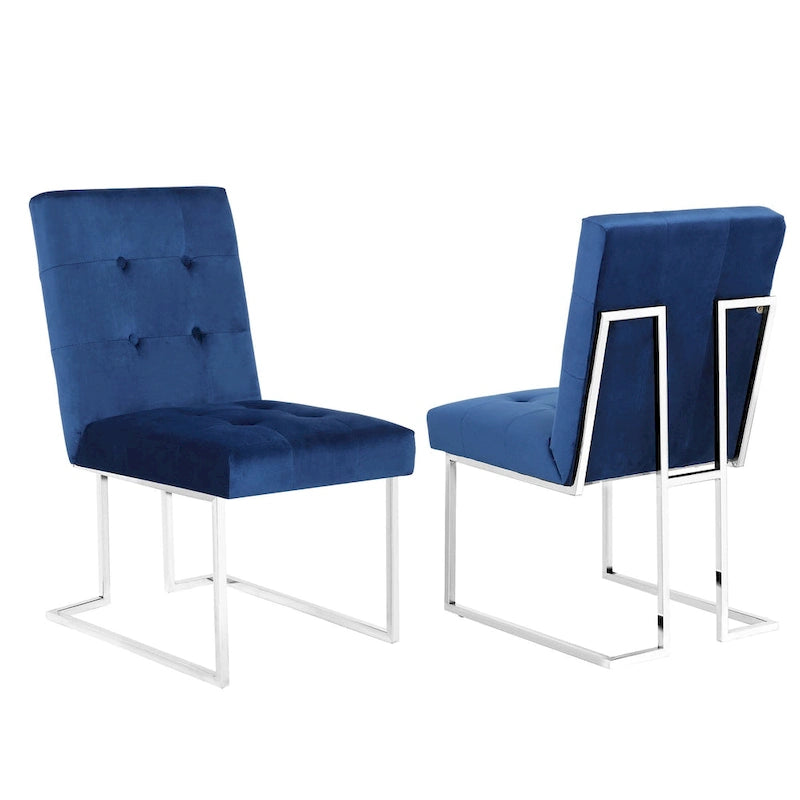 Velvet Upholstered Dining Side Chairs Set of 2, Navy Blue