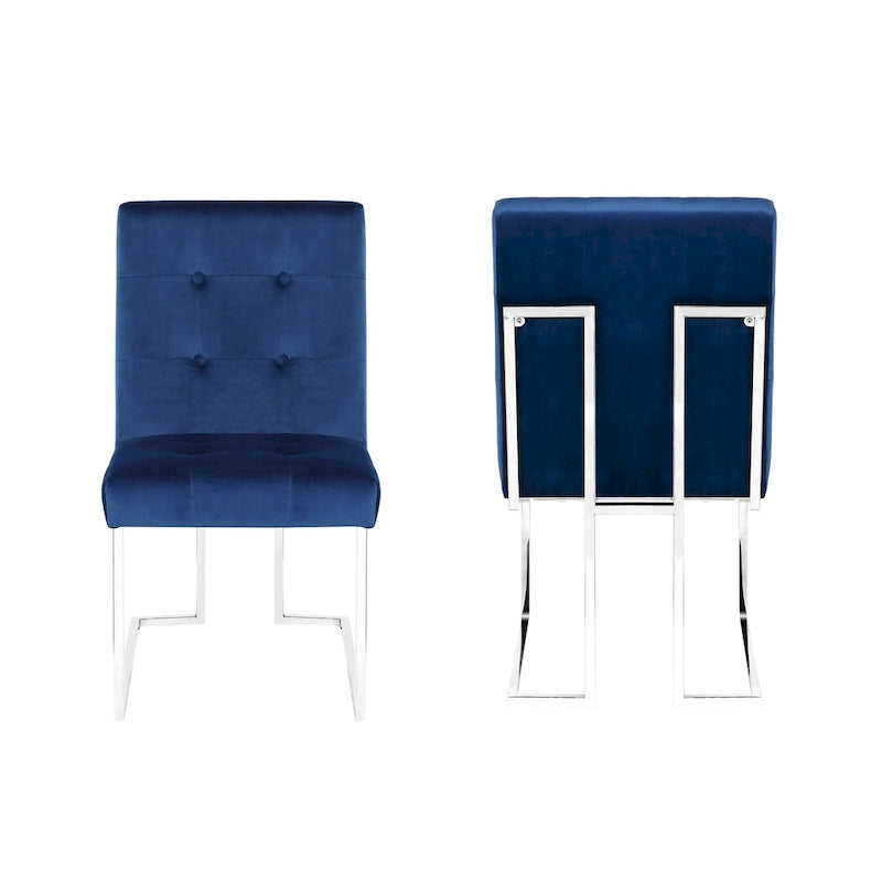 Velvet Upholstered Dining Side Chairs Set of 2, Navy Blue