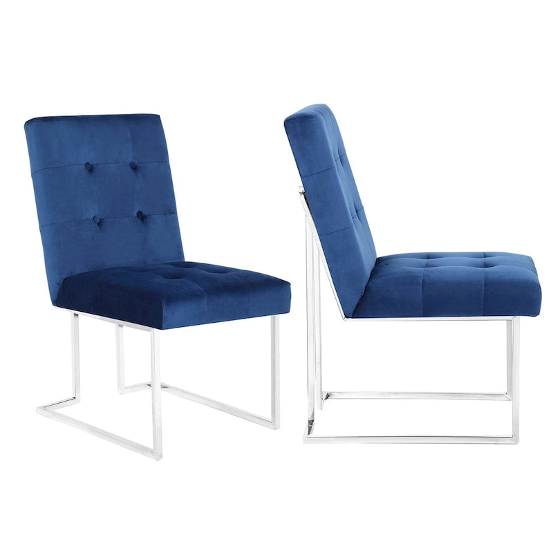 Velvet Upholstered Dining Side Chairs Set of 2, Navy Blue