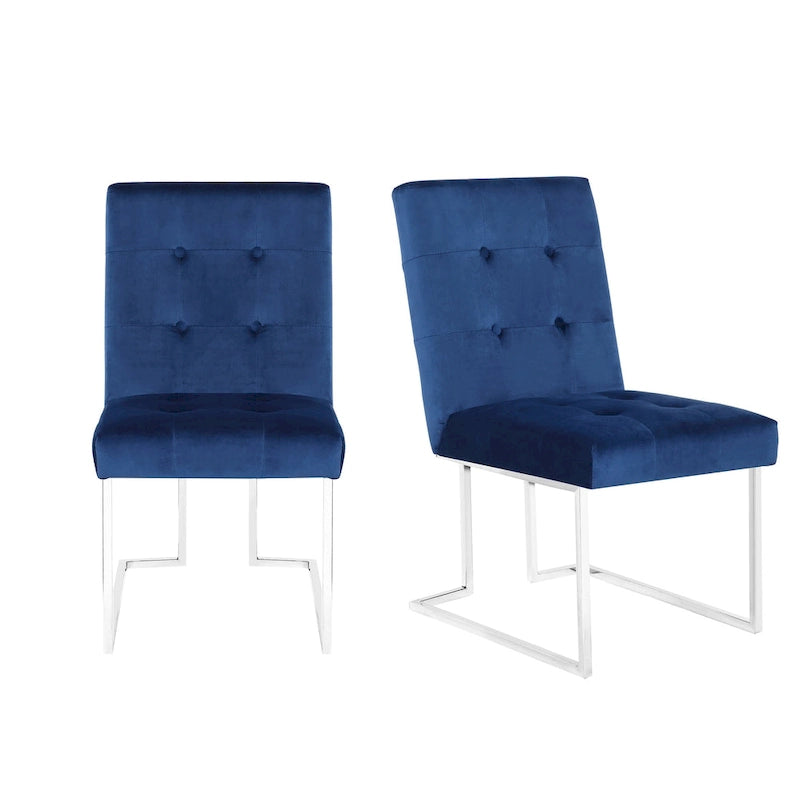 Velvet Upholstered Dining Side Chairs Set of 2, Navy Blue