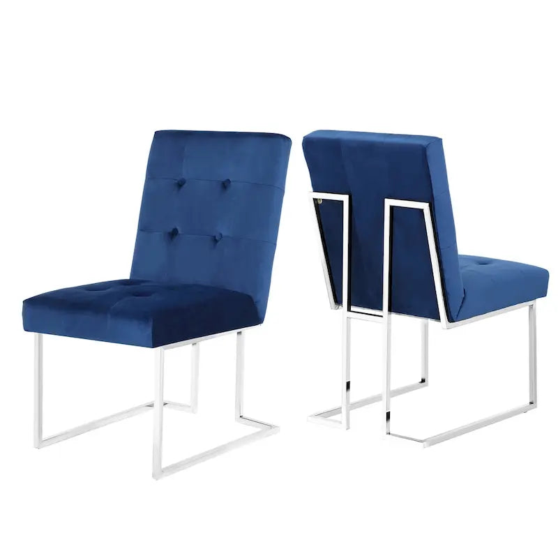 Velvet Upholstered Dining Side Chairs Set of 2, Navy Blue