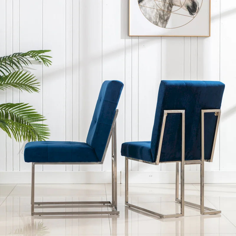 Velvet Upholstered Dining Side Chairs Set of 2, Navy Blue