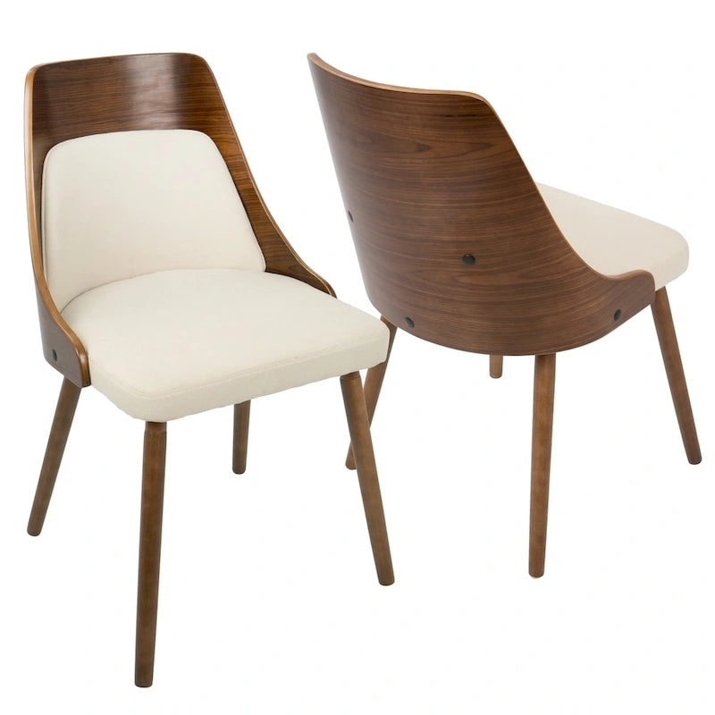 Walnut and Fabric Dining Chair - N/A