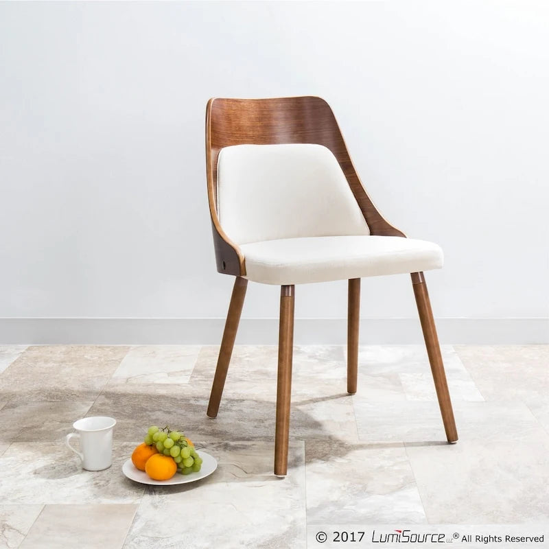 Walnut and Fabric Dining Chair - N/A