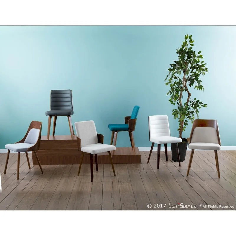Walnut and Fabric Dining Chair - N/A