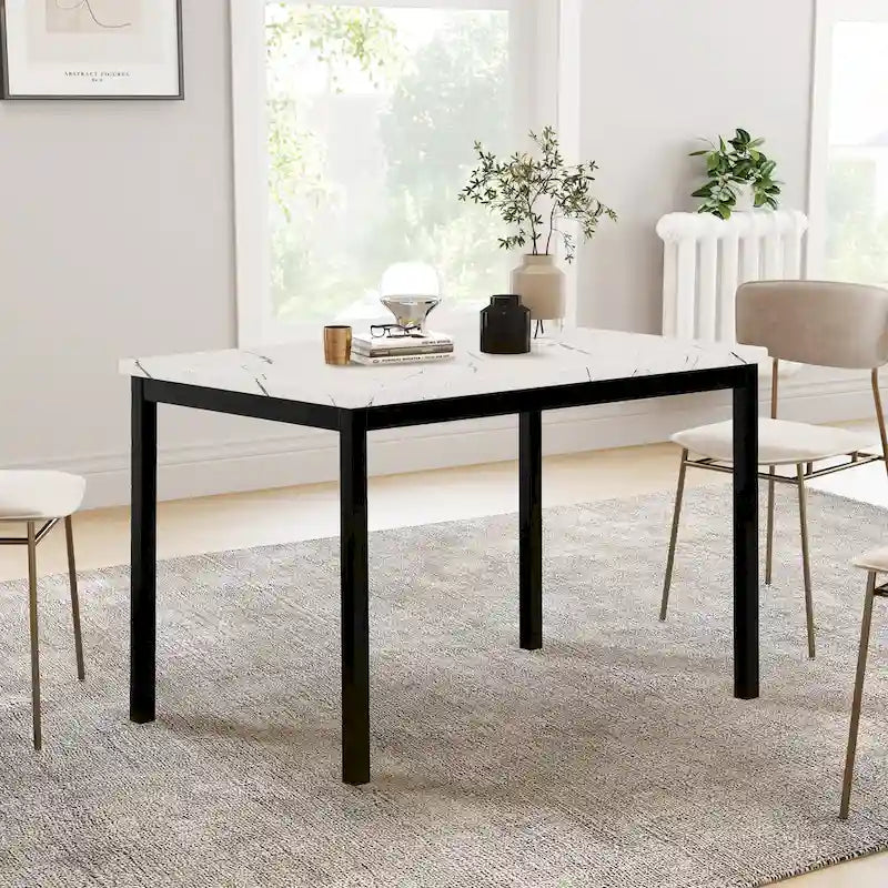 Metal Dining Table with Laminated Faux Marble Top