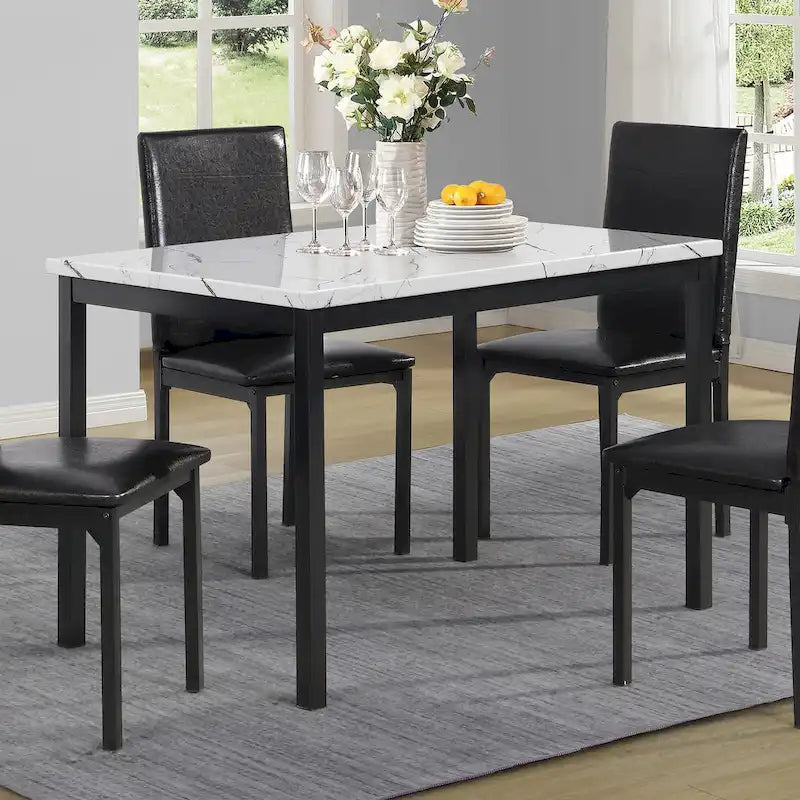 Metal Dining Table with Laminated Faux Marble Top
