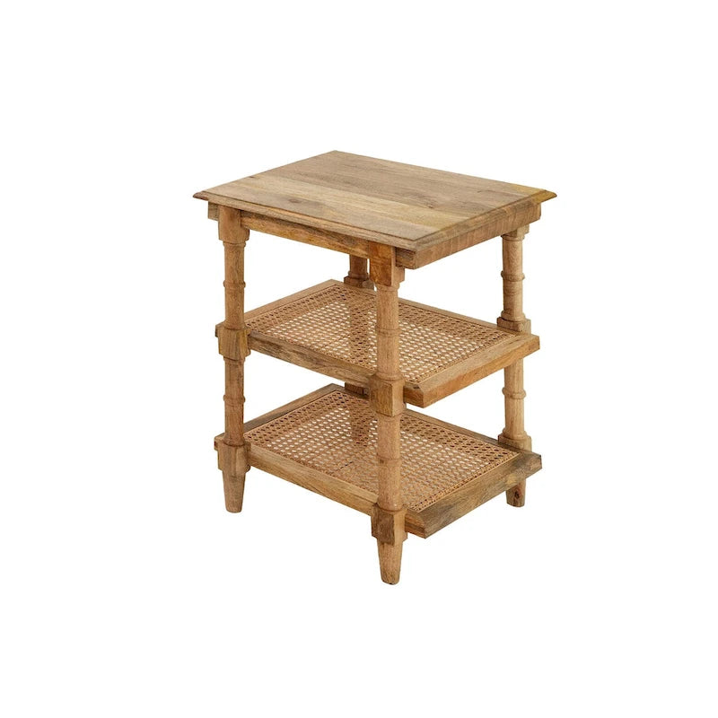 Wood & Cane 3 Shelf Side Table - Natural