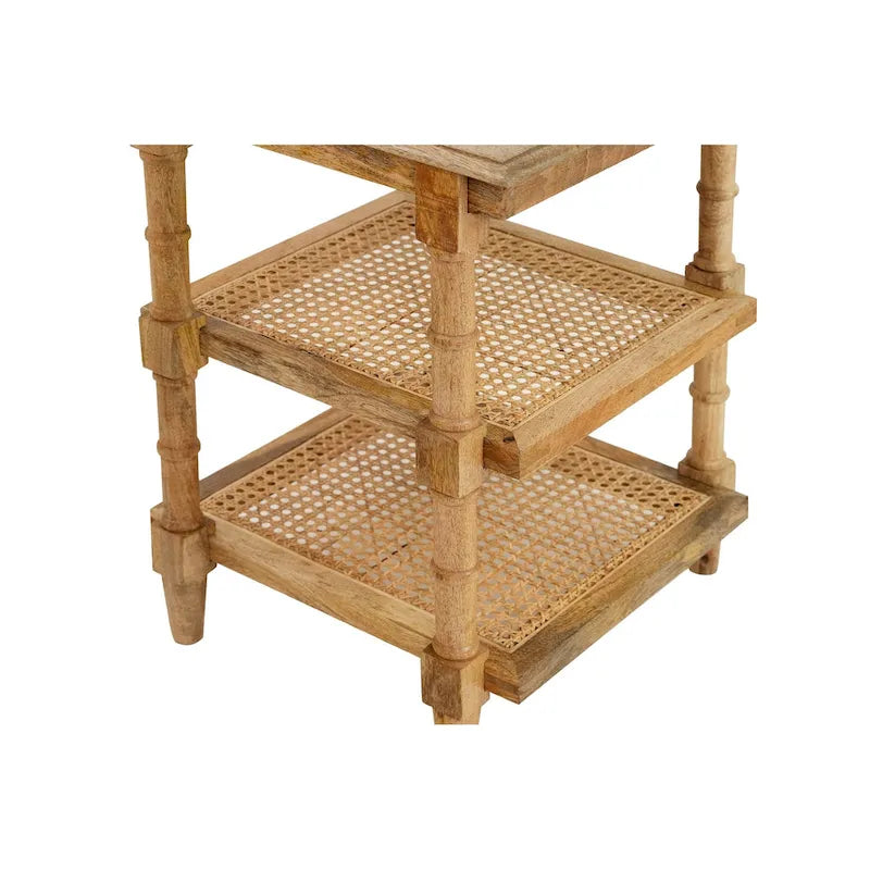 Wood & Cane 3 Shelf Side Table - Natural