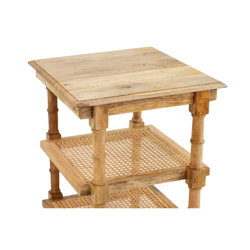 Wood & Cane 3 Shelf Side Table - Natural