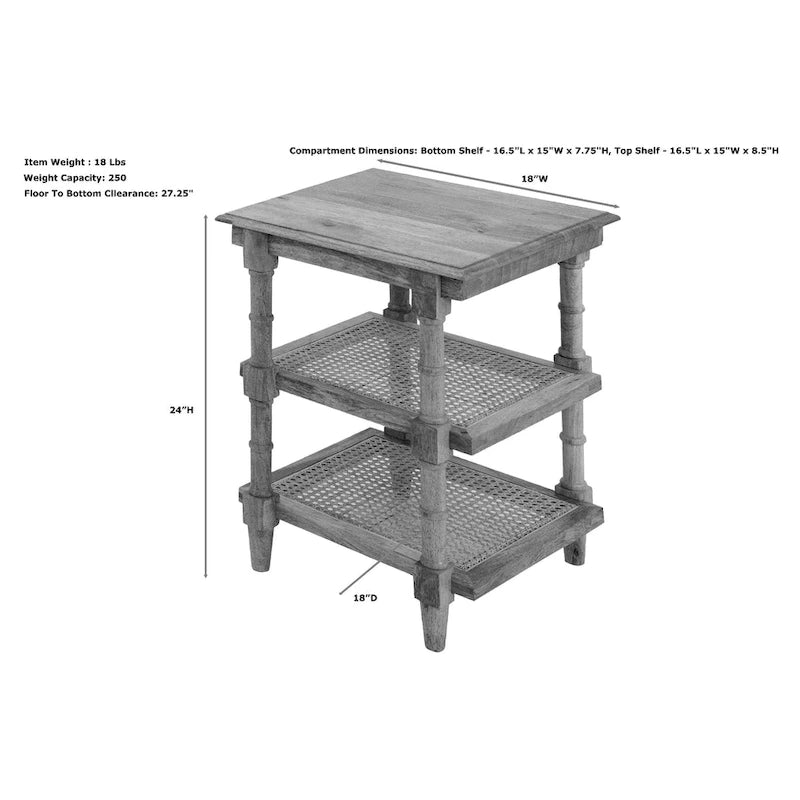 Wood & Cane 3 Shelf Side Table - Natural