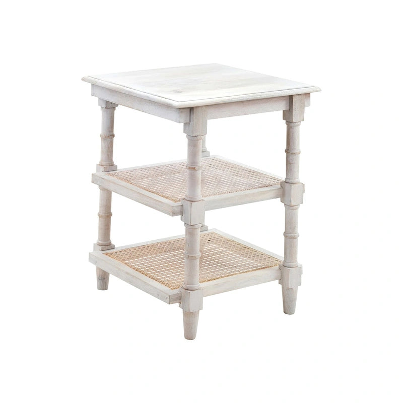 Wood & Cane 3 Shelf Side Table - Natural