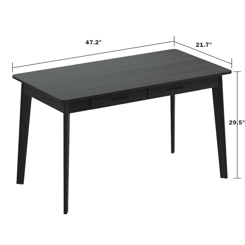Black Wooden Computer Desk, 47 Writing Desk with 2 Drawers