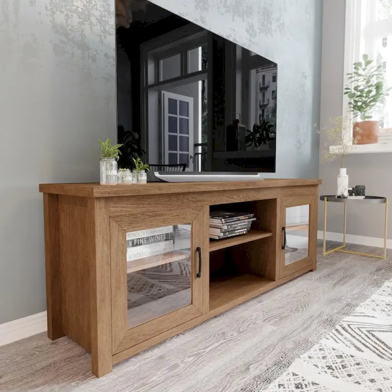 Classic TV Stand for up to 80 TVs-Glass Fronted Doors-Modern Finish - 65W x 16D x 23.625H
