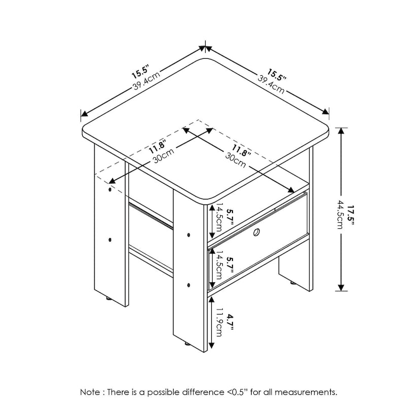 End Table Nightstand with Bin Drawer, Sonoma Oak/Ivory