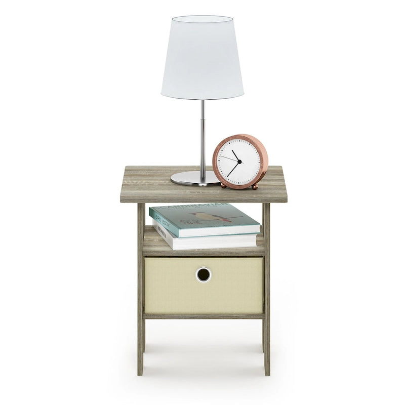 End Table Nightstand with Bin Drawer, Sonoma Oak/Ivory