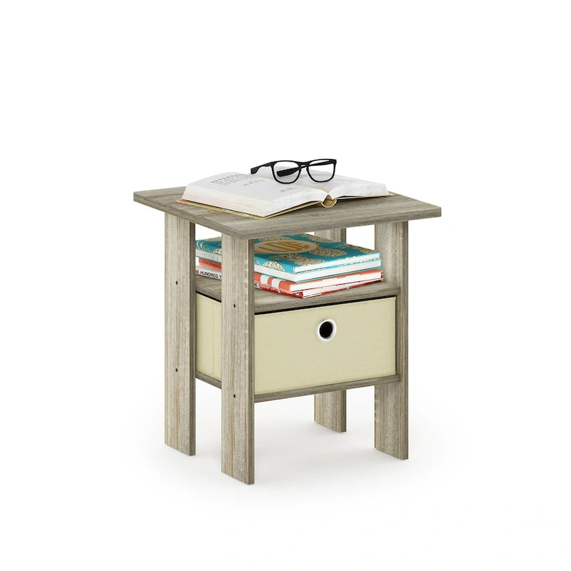 End Table Nightstand with Bin Drawer, Sonoma Oak/Ivory