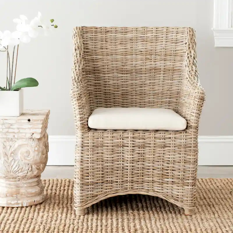 Wicker Washed Brown Wingback Arm Chair (Fully Assembled) - 26 W x 23 D x 34 H - 26Wx23Dx34H