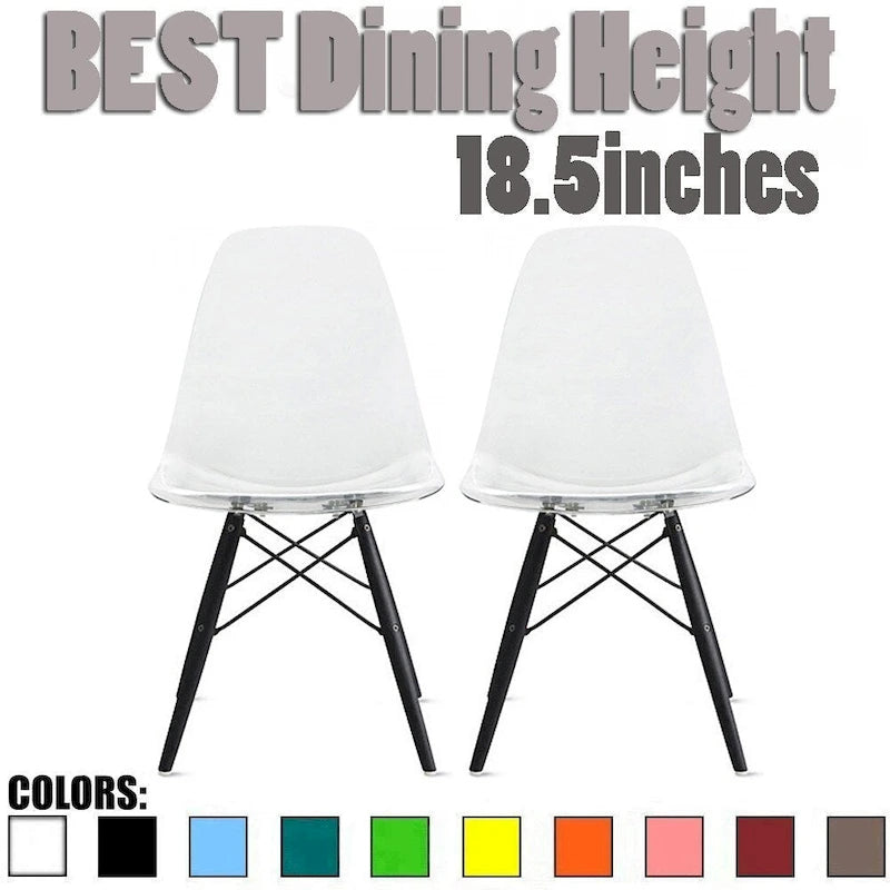 Set of 2 Modern Side Dining Chair Color With Dark Black Wood Legs For Kitchen Eiffel Dowel Work Office Restaurant