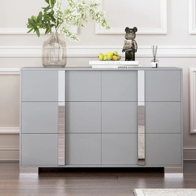 Modern Dresser Chest of 6 Drawers with Mirrored Handles