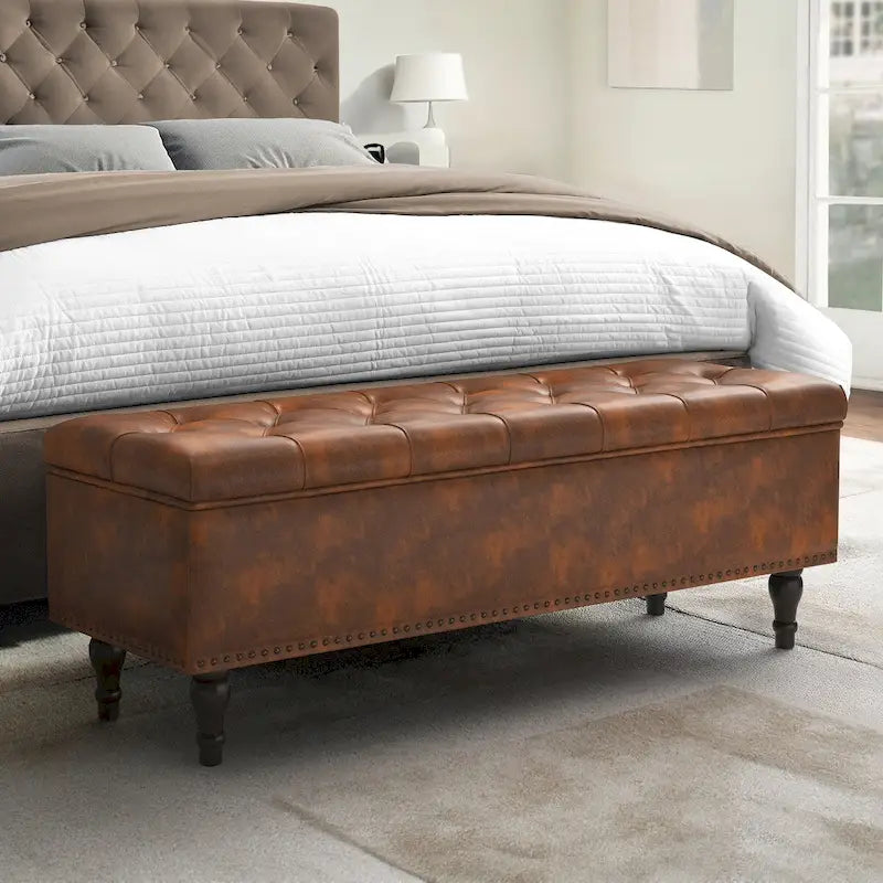 Tufted Storage Bench, Upholstered Ottoman with Storage - 50.8 W X 17.1 D X 18.3 H