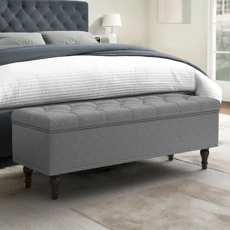 Tufted Storage Bench, Upholstered Ottoman with Storage - 50.8 W X 17.1 D X 18.3 H