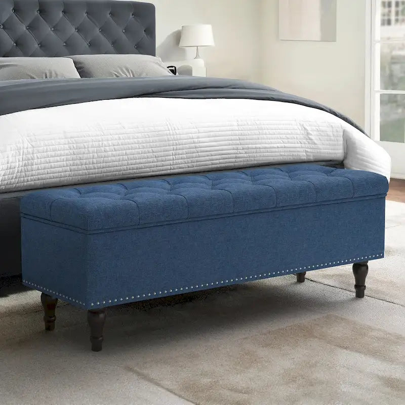 Tufted Storage Bench, Upholstered Ottoman with Storage - 50.8 W X 17.1 D X 18.3 H