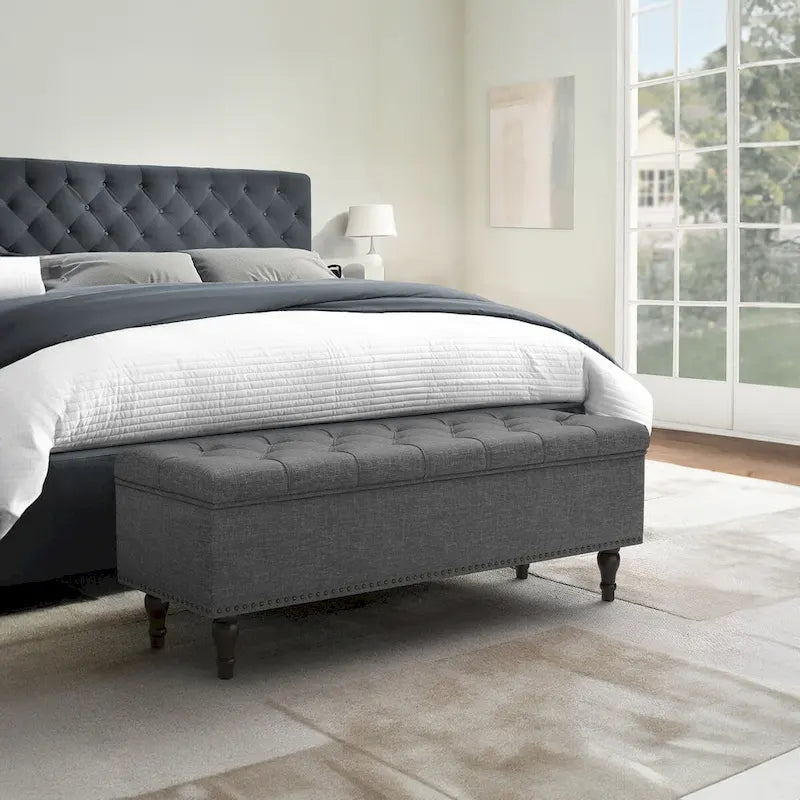 Tufted Storage Bench, Upholstered Ottoman with Storage - 50.8 W X 17.1 D X 18.3 H