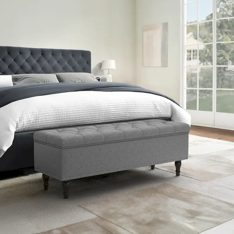 Tufted Storage Bench, Upholstered Ottoman with Storage - 50.8 W X 17.1 D X 18.3 H