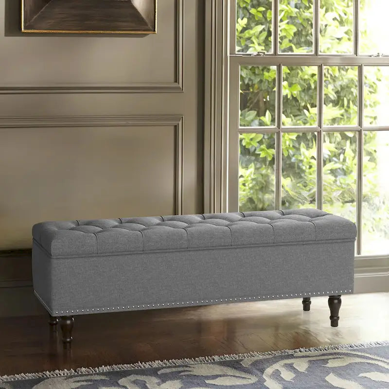 Tufted Storage Bench, Upholstered Ottoman with Storage - 50.8 W X 17.1 D X 18.3 H