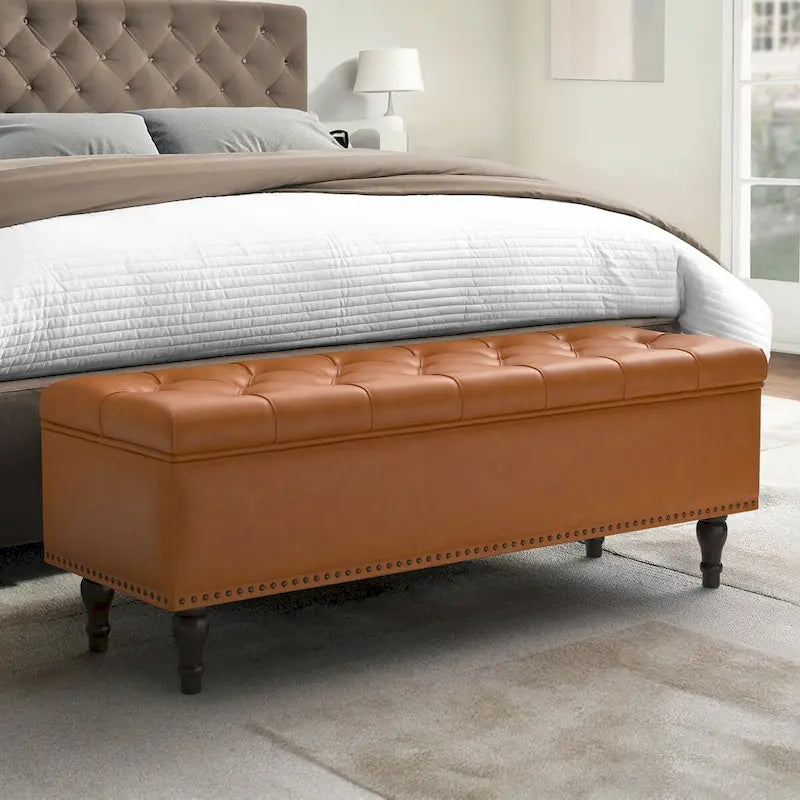 Tufted Storage Bench, Upholstered Ottoman with Storage - 50.8 W X 17.1 D X 18.3 H