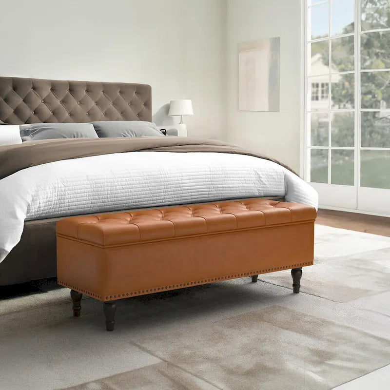 Tufted Storage Bench, Upholstered Ottoman with Storage - 50.8 W X 17.1 D X 18.3 H