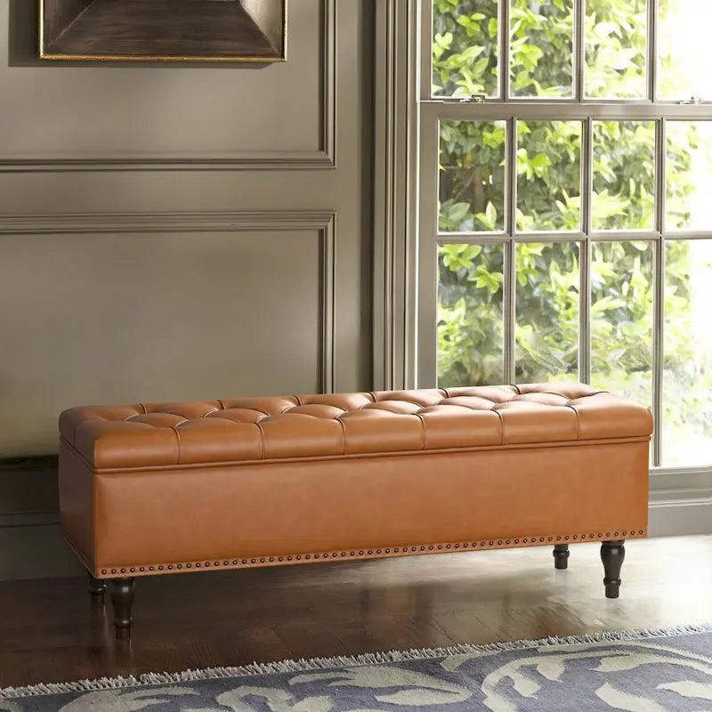 Tufted Storage Bench, Upholstered Ottoman with Storage - 50.8 W X 17.1 D X 18.3 H