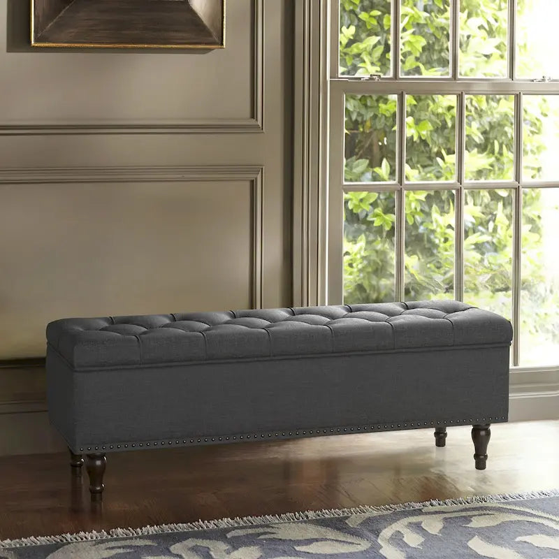 Tufted Storage Bench, Upholstered Ottoman with Storage - 50.8 W X 17.1 D X 18.3 H