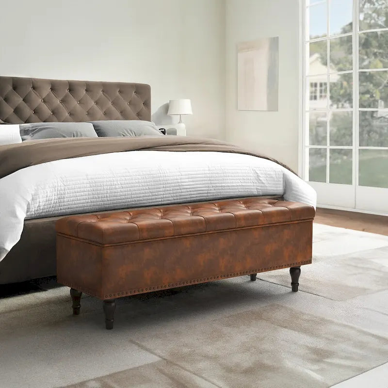 Tufted Storage Bench, Upholstered Ottoman with Storage - 50.8 W X 17.1 D X 18.3 H
