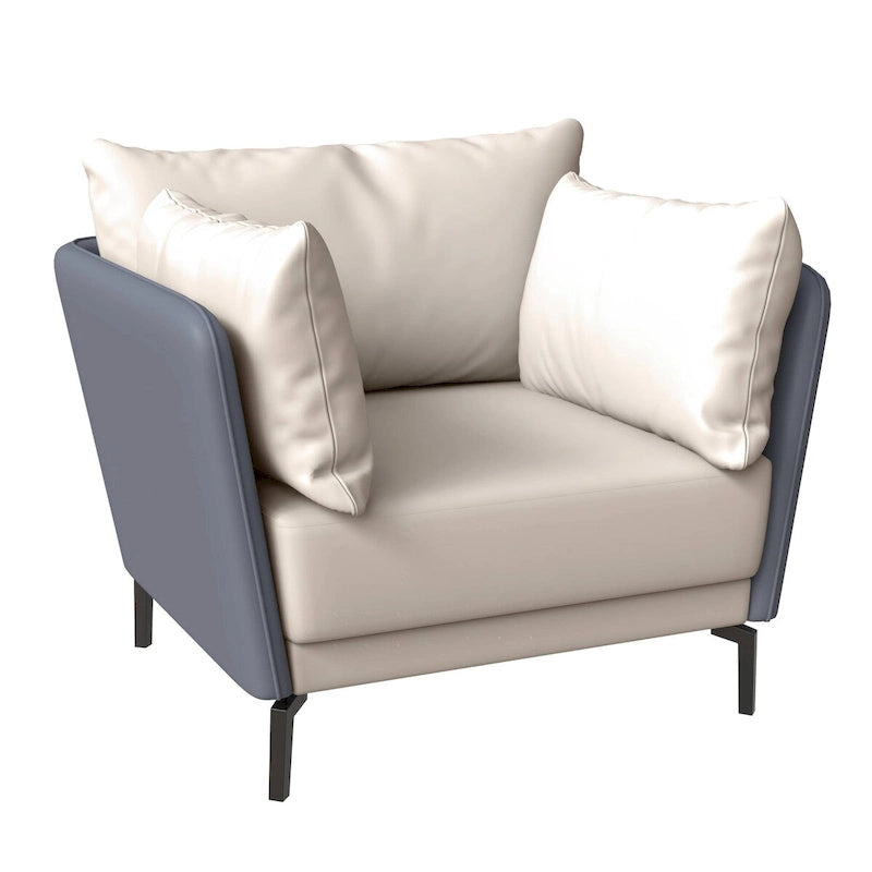 Modern Single-Seater Sofa in Upholstered PU Leather with Metal Legs for Living Room Accent Chair