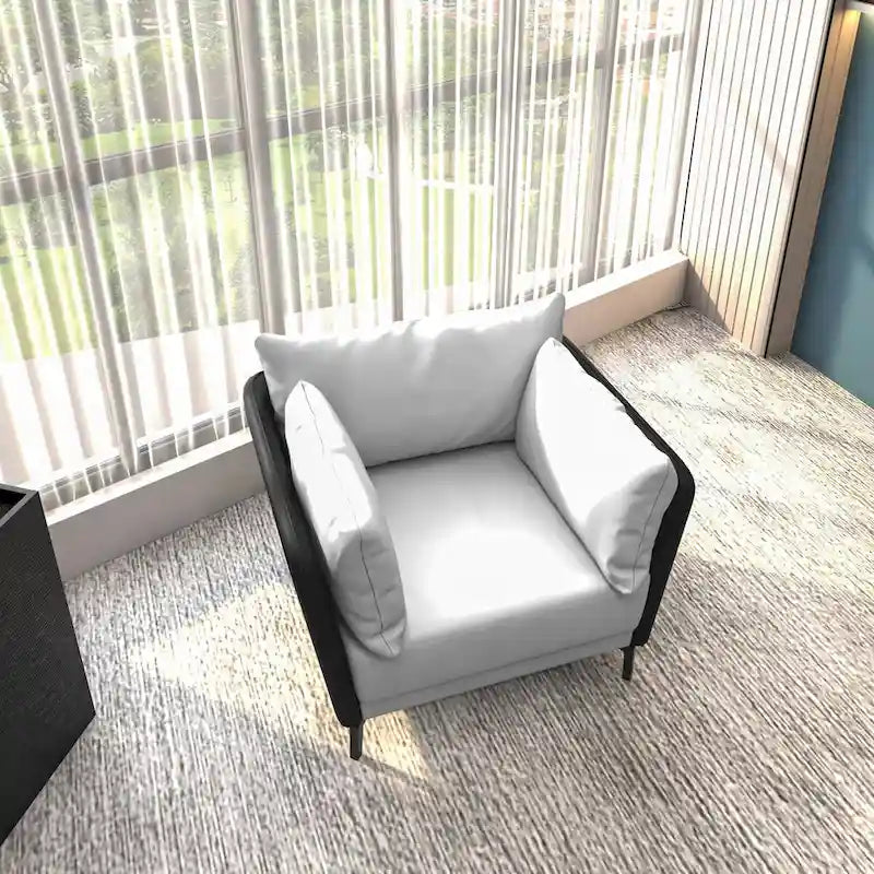 Modern Single-Seater Sofa in Upholstered PU Leather with Metal Legs for Living Room Accent Chair