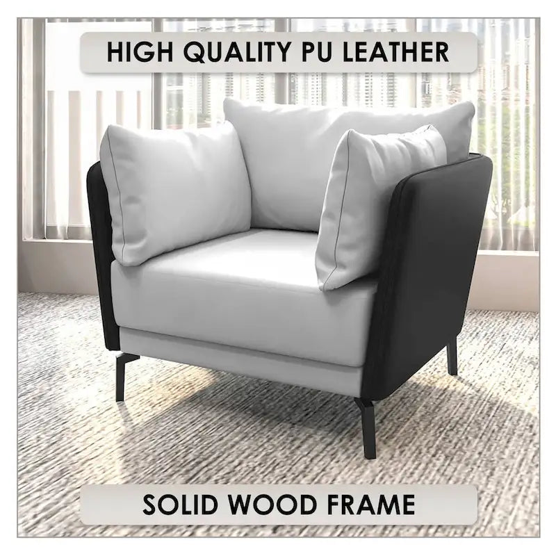 Modern Single-Seater Sofa in Upholstered PU Leather with Metal Legs for Living Room Accent Chair