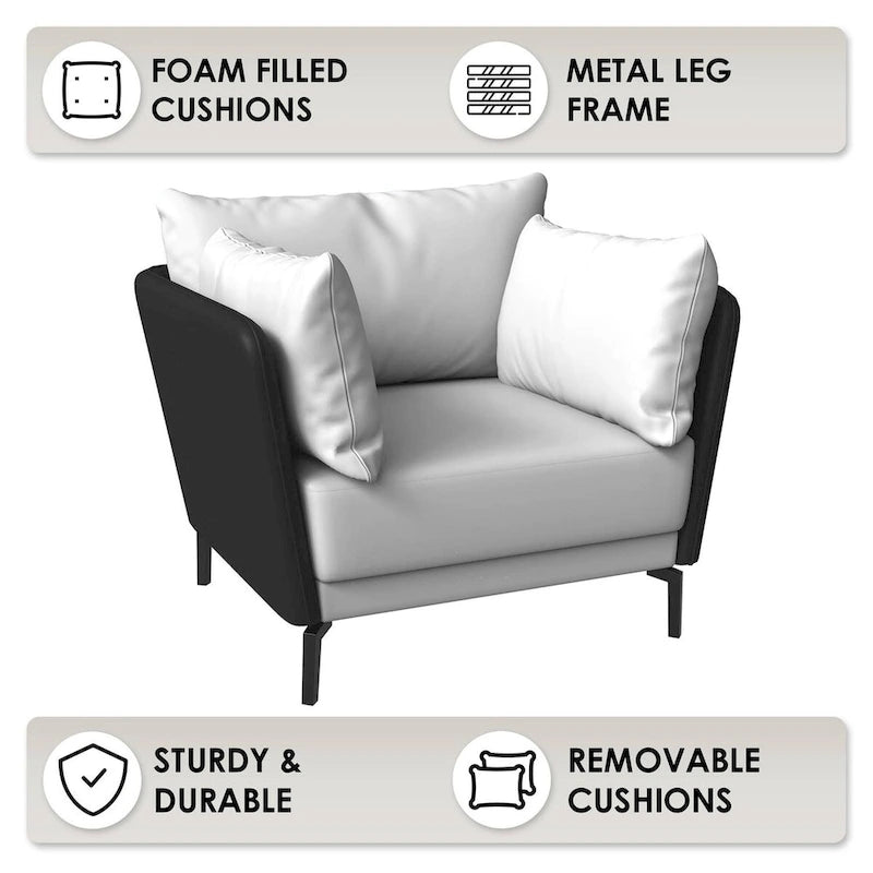 Modern Single-Seater Sofa in Upholstered PU Leather with Metal Legs for Living Room Accent Chair