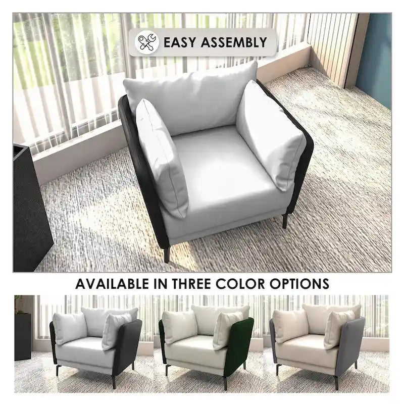 Modern Single-Seater Sofa in Upholstered PU Leather with Metal Legs for Living Room Accent Chair